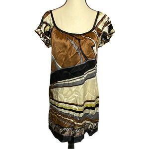 Kale Bob Women's Silk Mini Dress Size Small Short Sleeve Retro Pattern Sun Dress